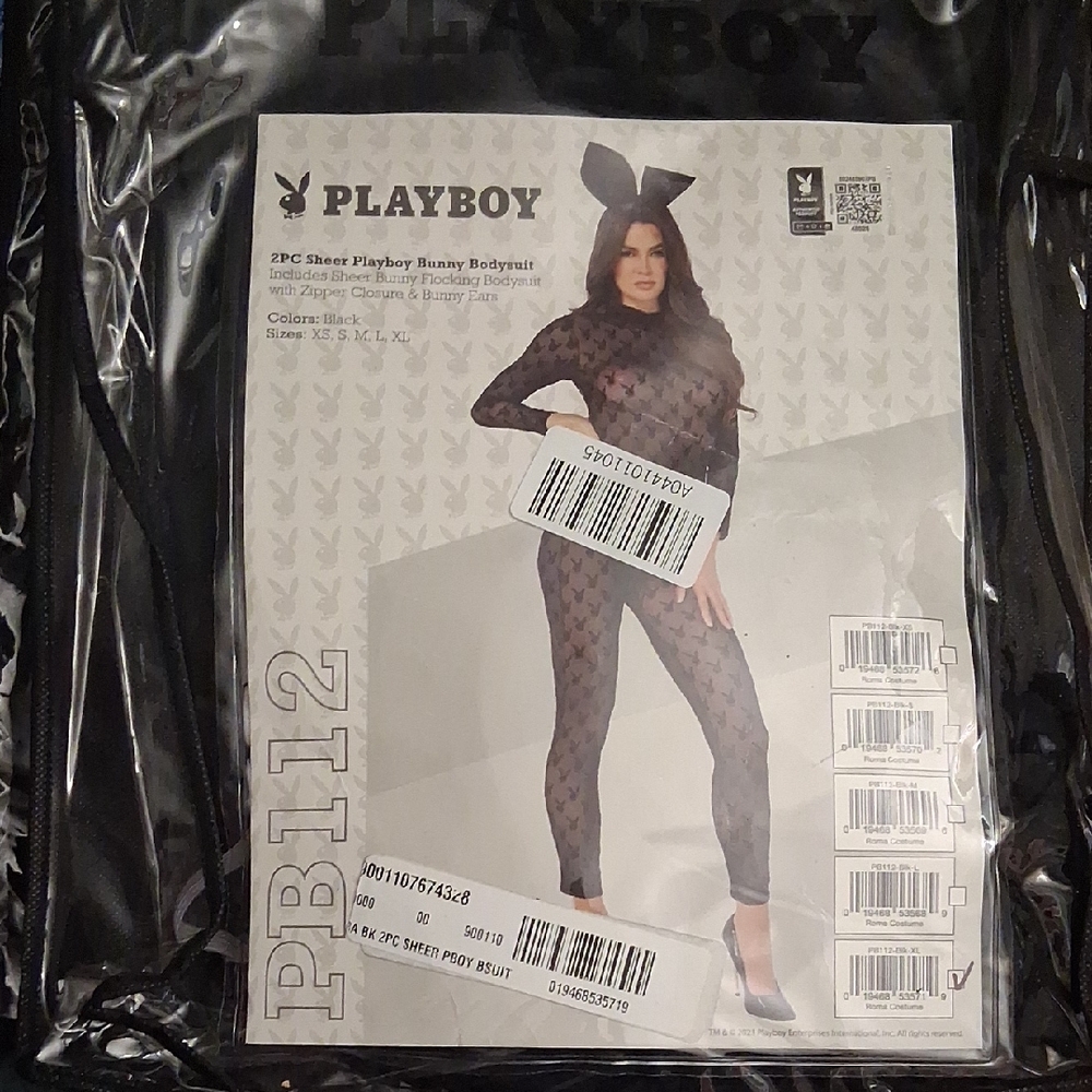 PLAYBOY Black Sheer Bodysuit Set